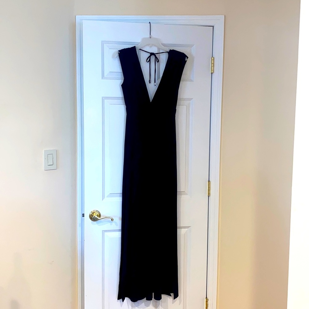 Black, full length, dress with tie closure